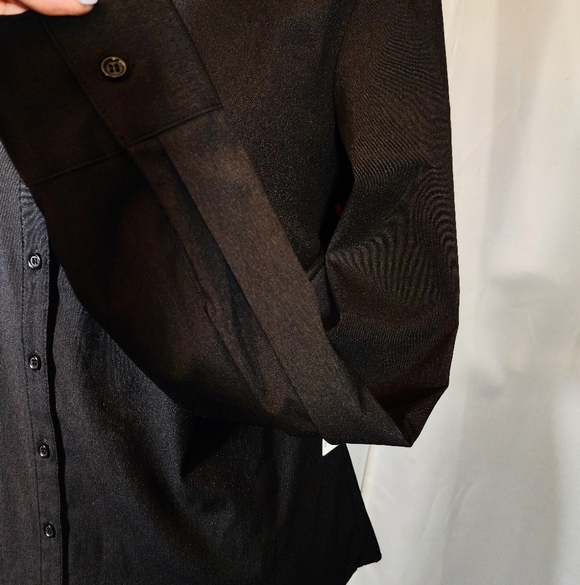 Elle TAG Button Down Shirt, Women,Collar Roll Tab/Long Sleeves, Blck, Stretch,XS - Picture 8 of 12